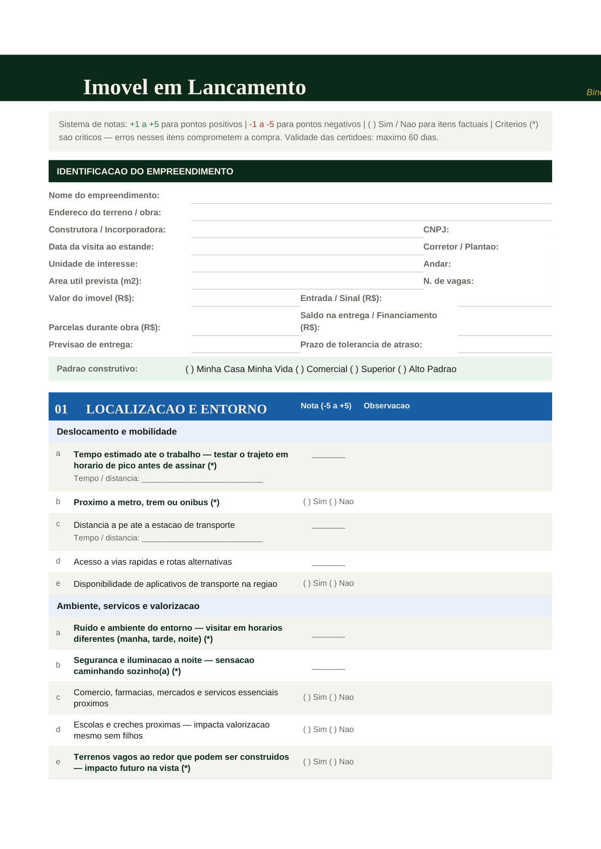 Checklist Lançamento impresso na pastinha