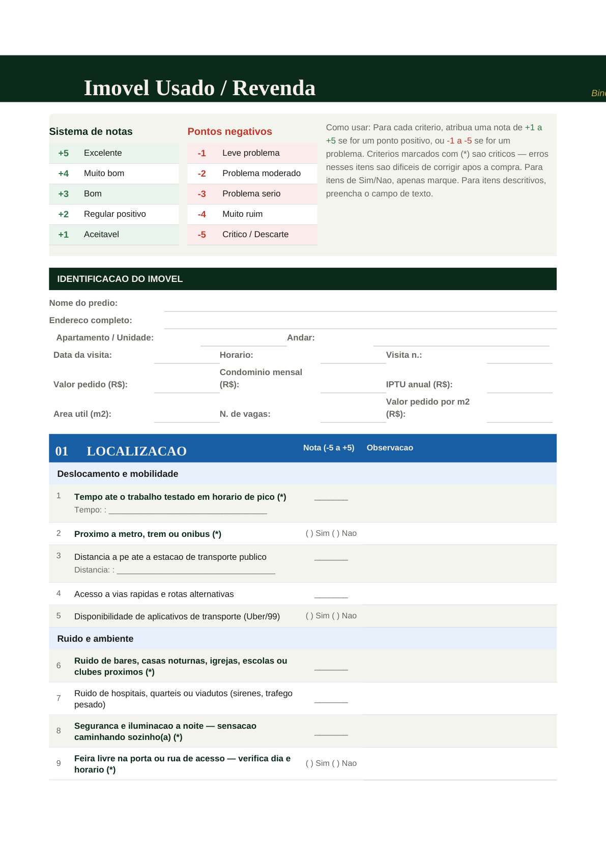 Checklist Imóvel Usado impresso na pastinha